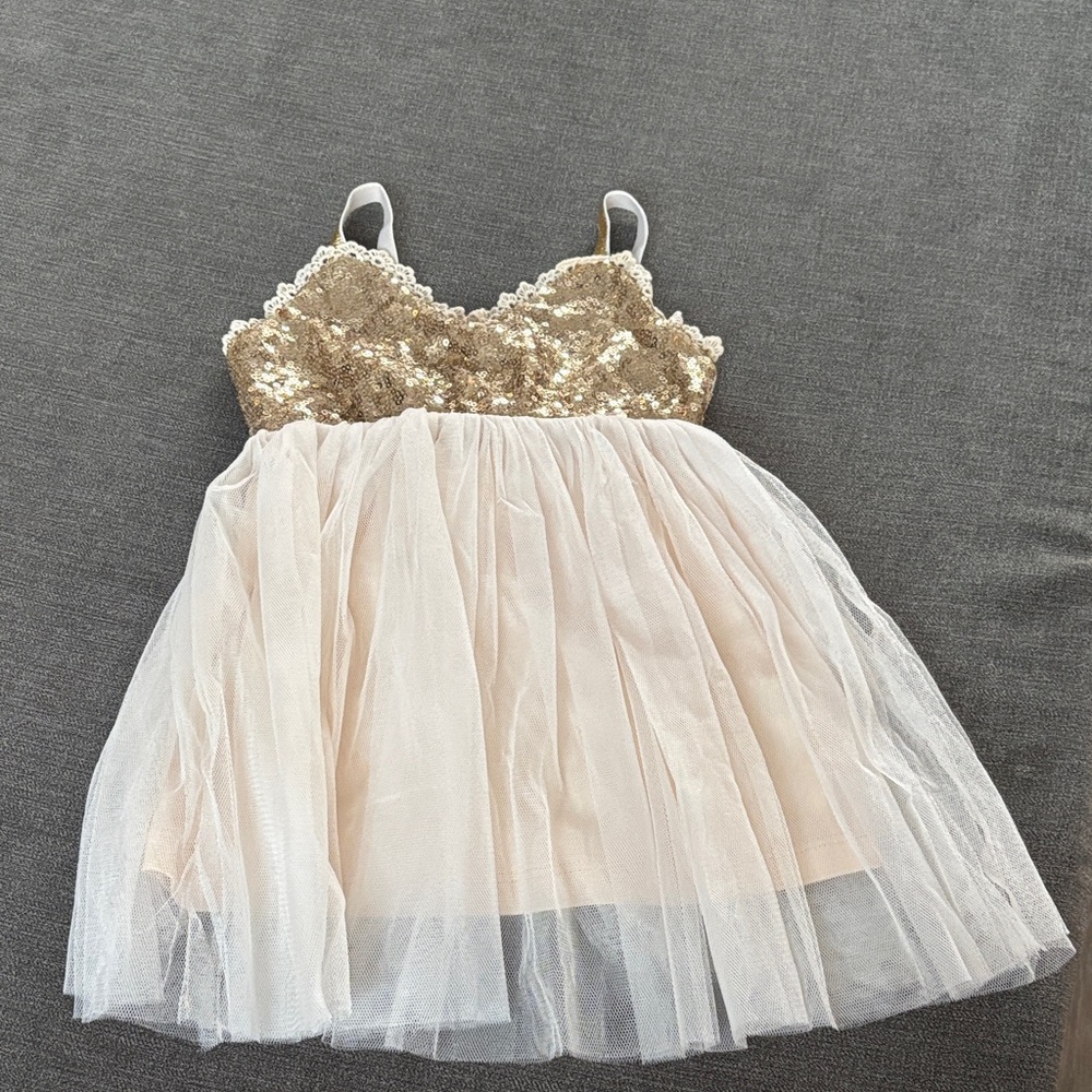 Elegant Gold and Cream Sequins Kids Formal Dress